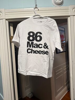 Uniform Advantage White Short Sleeve Tee with Black "86 Mac & Cheese" Print